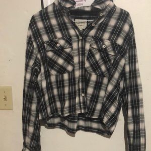 Black and white plad , crop long sleeve